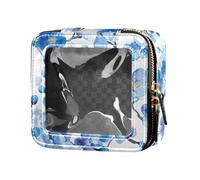 FRODOTGV Elefanti colorati decorati mandala impermeabile trasparente borsa per il trucco per ragazze smalto organizzatore cerniera sacchetti per la cura della pelle, Acquerello Blu Cherry Blossom, 1