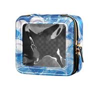 FRODOTGV Elefanti colorati decorati mandala impermeabile trasparente borsa per il trucco per ragazze smalto organizzatore cerniera sacchetti per la cura della pelle, Baseball Blu Stripe, 1 Size