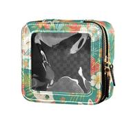 FRODOTGV Elefanti colorati decorati mandala impermeabile trasparente borsa per il trucco per ragazze smalto organizzatore cerniera sacchetti per la cura della pelle, Cartoon Cat Bunny e Fiore Verde