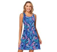 FRODOTGV Estetica Unica Bellezza Leopardo Viola Blu Donna Spiaggia Vacanza Abiti Moda Senza Maniche Spiaggia Mini Sundress, Estetica Unica Bellezza Leopardo Viola Blu, L