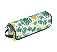 FRODOTGV Ferro arricciacapelli 2 in 1 con ananas tropicale, limoni e foglie di palma verdi, custodia da viaggio e tappetino resistente al calore, organizer per strumenti per capelli di grande