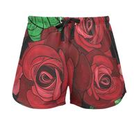 FRODOTGV Fiori Roses Linear Drawing Red Women's Lounge Shorts Pajama Bottoms Yoga Esercise Elastic Waist Drawstring,XL