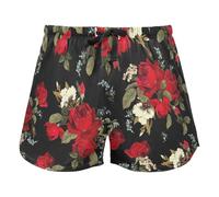 FRODOTGV Floral Pattern Red Roses Women Workout Pantaloncini, Pajama Bottoms Casual Esercise Yoga,S