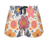 FRODOTGV Flowers Leaves White Pink Yellow Women's Lounge Shorts Pajama Bottoms Yoga Esercise Elastic Waist Drawstring,S