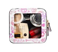 FRODOTGV Funny Skulls in Love Peach and Purple Pattern Clear Travel Makeup Bag Leather Toiletry Bag Cosmetic Bags Organizer, Divertente teschi innamorati pesca e viola modello, 1 Size