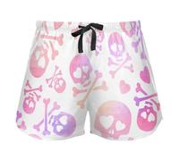 FRODOTGV Funny Skulls in Love Pink and Purple Pattern Women Workout Shorts, Pajama Bottoms Casual Esercise Yoga,XL