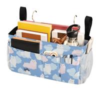 FRODOTGV Gatti con simpatico motivo nuvole con portaoggetti blu da comodino con cinghie fisse e porta bottiglia d'acqua da appendere borse organizer per cuccetta, letti d'ospedale, dormitorio