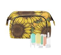 FRODOTGV Girasole disegnato a mano giallo borsa da viaggio cerniera trucco cosmetico borsa donna portamonete portafoglio donna viaggio, Girasole disegnato a mano giallo, 1 Size