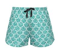 FRODOTGV Glitter Teal Mermaid Scales Pattern Green Women's Pajama Bottoms Casual Workout Shorts Palestra Running Pantaloncini, S