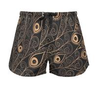 FRODOTGV Gold Black Feathers Pattern Pajama Bottoms Womens Lounge Shorts for Workout Gym Running, L