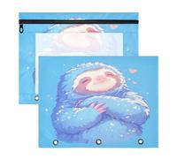 FRODOTGV Grazioso astuccio blu con bradipo con cerniera e tasca a 3 fori per lettere di carta A4, confezione da 2 articoli artistici per studenti