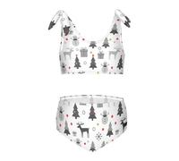 FRODOTGV Grigio Albero Di Natale Modello Ragazze Due Pezzi Bikini Set Scoop Neck Costumi Da Bagno Costumi Da Bagno Tracolla Regolabile, Motivo albero di Natale grigio, 9-10 Anni