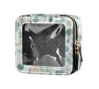 FRODOTGV Happy Easter Rabbit Borsa per trucco trasparente con fiocco, coniglio, carote e margherite, 15 pezzi, 1 Size