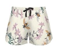 FRODOTGV Honey Bee Wild Flowers Women's Pajama Bottoms Casual Workout Shorts Palestra Running Pantaloncini,L
