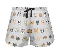 FRODOTGV I pantaloncini verdi del sudore delle donne della rana del fumetto, pigiama fa parte della palestra di sport del cotone, Gatti e Cani Animali Doodle Grigio, XL