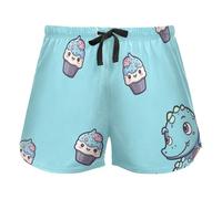 FRODOTGV Icecream and Dinosaur Women's Pajama Bottoms Casual Workout Shorts Gym Running Pantaloncini, S