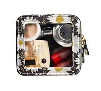 FRODOTGV Impermeabile Trasparente Sacchetto di Trucco Toiletry Borse Borsa Cosmetica In Pelle Modello Senza Cuciture Oro Note Musiche Margherite, Seamless Pattern Oro Musica Note Margherite, 1 Size
