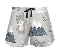 FRODOTGV Kawaii Colorato Carino Gatti Grigio Donna Casual Pigiama Shorts con Tasche Esercizio Yoga Sport Pigiama Pantaloni, Happy Cute Kitty nella Foresta Grigio, M