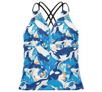 FRODOTGV Killer Whale on Blue Women Tankini Beach controllo pancia costume da bagno top, Orca assassina su Blu, S