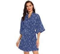 FRODOTGV Kimono da donna con palline bianche e stelle, vestaglia da notte, camicia da notte delicata sulla pelle, abito da damigella d'onore casual, Palline natalizie bianche blu navy stelle, XL