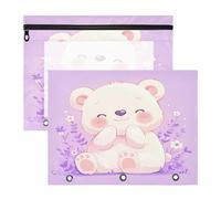 FRODOTGV Little Bear - Astuccio viola con 3 occhielli rinforzati, tasca a 3 anelli, per lettere formato A4, confezione da 2 articoli per studenti e aule