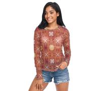 FRODOTGV Maglietta estiva a maglia a girocollo con punto croce rossa di Natale, fiocchi di neve, alberi e palline, Christmas Red Cross - Punto croce con fiocchi di neve, alberi e palline, S