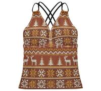 FRODOTGV Maglione natalizio marrone - Modello ispirato Tankini da donna ad asciugatura rapida con scollo a V, Maglione natalizio marrone - Motivo ispirato, L