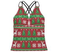 FRODOTGV Maglione natalizio multicolore - Modello ispirato da donna, tankini top da spiaggia con scollo a V, Maglione natalizio multicolore - Motivo ispirato, L