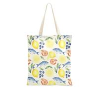 FRODOTGV Mediterraneo Seafood Lemon Olive Tile Seamless Pattern Coastal Italian Summer Design per la cucina & Grande Capacità Tote Bag