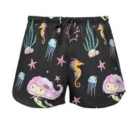 FRODOTGV Mermaid And Marine Life Black Women's Lounge Shorts Pajama Bottoms Yoga Esercise Elastic Waist Drawstring,XL