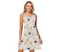 FRODOTGV Mini abito da spiaggia da donna con motivo animali carini senza cuciture Swing A-Line Beach Mini prendisole girocollo, Modello senza cuciture con animali carini, XX-Large
