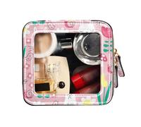 FRODOTGV Mini borsa trasparente per il trucco, motivo: coniglietto di pesca con scritta "Happy Easter", organizer per trucchi, Peach Bunny Rabbit Pattern Happy Easter, 1 Size