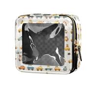 FRODOTGV Mini borsa trasparente per trucchi con giraffe e nuvole, da viaggio, organizer portatile per cosmetici per ragazze e donne, Collezione Cartoon Cars, 1 Size