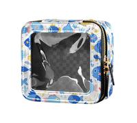 FRODOTGV Mini borsa trasparente per trucchi con giraffe e nuvole, da viaggio, organizer portatile per cosmetici per ragazze e donne, Cartoon Fish Boy Blu, 1 Size