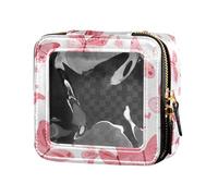 FRODOTGV Mini borsa trasparente per trucchi natalizia con fiocchi di neve per ragazze e donne custodia per cosmetici da viaggio, Farfalle su bianco rosa, 1 Size