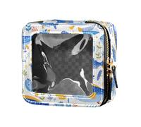 FRODOTGV Mini borsa trasparente per trucchi natalizia con fiocchi di neve per ragazze e donne custodia per cosmetici da viaggio, Cartoon Fish Boy Blu, Taglia unica