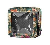 FRODOTGV Mini borsa trasparente per trucco con motivo palla da calcio, per la cura della pelle, per ragazze, Scheletro Gatti Fiori Felice Halloween Muschio Verde, Taglia unica