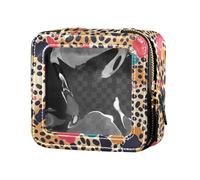 FRODOTGV Mini trousse trasparente con farfalle su sfondo bianco e rosa, piccola trousse per articoli da toeletta per smalti per unghie per ragazze e donne, Forme astratte della pelle di ghepardo