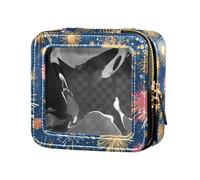 FRODOTGV Mini trousse trasparente con motivo batik indonesiano floreale, color cobalto per ragazze e donne, organizer per cosmetici per la cura della pelle, Illustrazione di fuochi d'artific, 1 Size