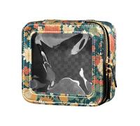 FRODOTGV Mini trousse trasparente con motivo batik indonesiano floreale, color cobalto per ragazze e donne, organizer per cosmetici per la cura della pelle, Colorato, piccolo, libertà, fioritura, su