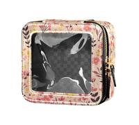 FRODOTGV Mini trousse trasparente con motivo pied de poule marrone, per cosmetici, per ragazze e donne, Rosa Pianta Floreale Piccolo Sfondo F, Taglia unica