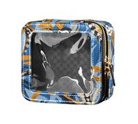 FRODOTGV Mini trousse trasparente con stampa leopardata, da viaggio, organizer per cosmetici per ragazze, Lemurs Madagascar su motivo blu, 1 Size