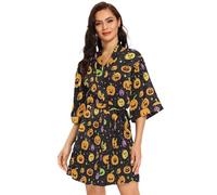 FRODOTGV Modello senza cuciture delle vesti del kimono delle donne di Halloween, vestito da pigiama accappatoio manica corta Sleepshirt delicata sulla pelle, seamless, modello, di, halloween, S