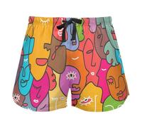 FRODOTGV Modern 1 Line Primitive Face Colorful Women's Pajama Bottoms Casual Workout Pantaloncini Palestra Running Pantaloncini, L