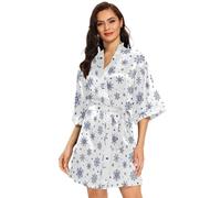FRODOTGV Natale bianco navy fiocchi di neve pois donna kimono vestaglie, accappatoio pigiama abito in raso delicato sulla pelle oversize, Pois di fiocchi di neve bianchi blu navy natalizi, S