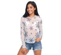 FRODOTGV Natale bianco navy fiocchi di neve pois donne vedere attraverso top manica lunga casual trasparente camicetta top, Pois di fiocchi di neve bianchi blu navy natalizi, XL