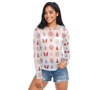 FRODOTGV Natale bianco rosso grigio albero fiocco di neve guanto donna vedere attraverso crop top estate casual maglietta maglia top, Guanto natalizio bianco rosso grigio albero fiocco di neve, L