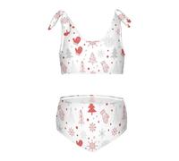 FRODOTGV Natale Bianco Rosso Grigio Albero Mitten Fiocco di Neve Ragazze Due Pezzi Bambini Bikini Set Spiaggia Costume Da Bagno Costumi Da Bagno Cinghia Regolabile, Natale Bianco Rosso Grigio Albero