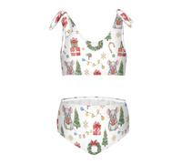 FRODOTGV Natale Bianco Rosso Verde Animale Regalo Albero Ragazze 2 Pezzi Bambini Bikini Set Scoop Neck Costume Da Bagno Costumi Da Bagno Carino Tracolla, Albero di Natale bianco rosso verde animale