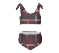 FRODOTGV Natale Borgogna e Giallo Plaid Modello Ragazza 2 Pezzi Bambini Bikini Set Costume Da Bagno Ad Asciugatura Rapida Costumi Da Bagno Tracolla Regolabile, Motivo natalizio scozzese bordeaux e